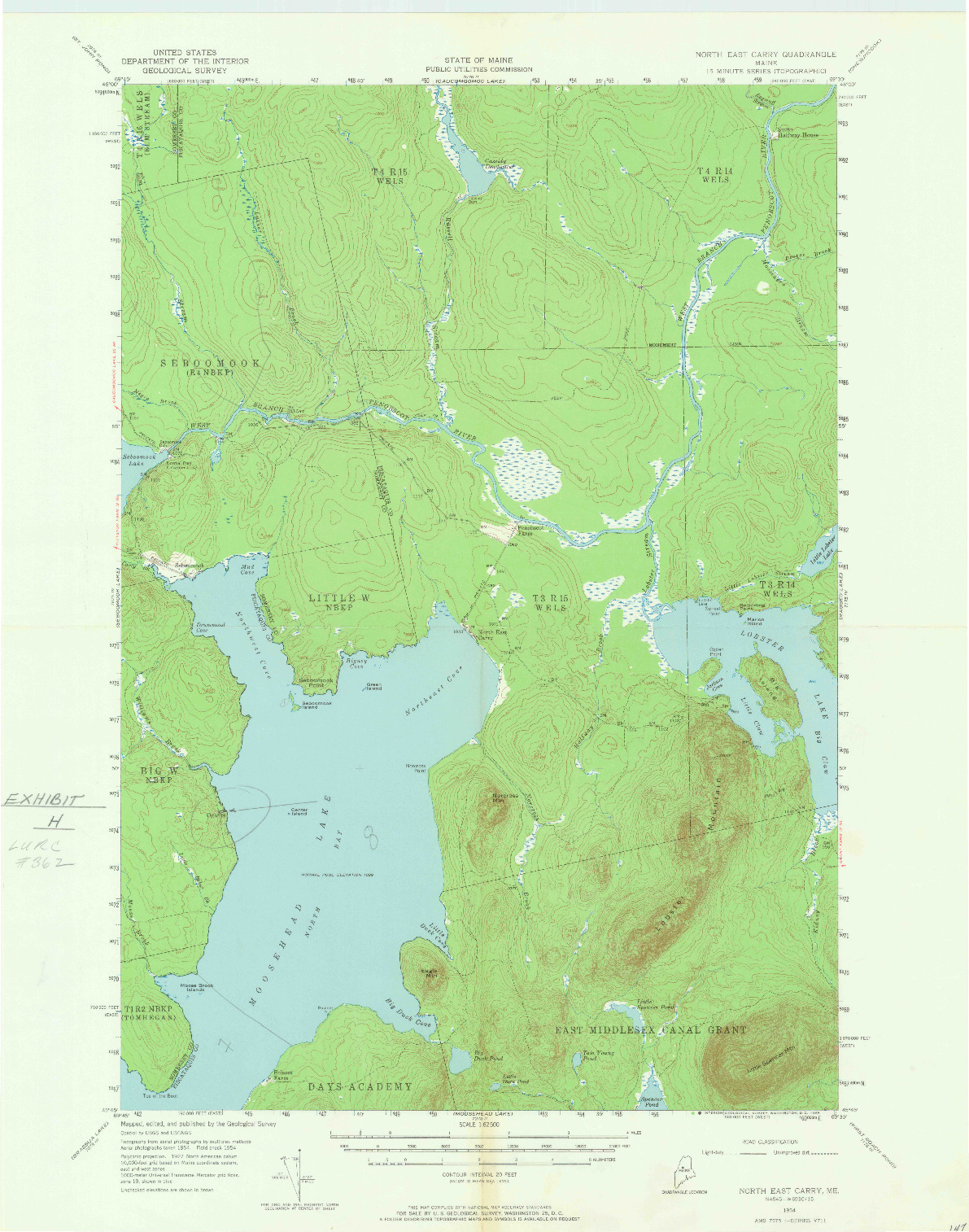 USGS 1:62500-SCALE QUADRANGLE FOR NORTH EAST CARRY, ME 1954