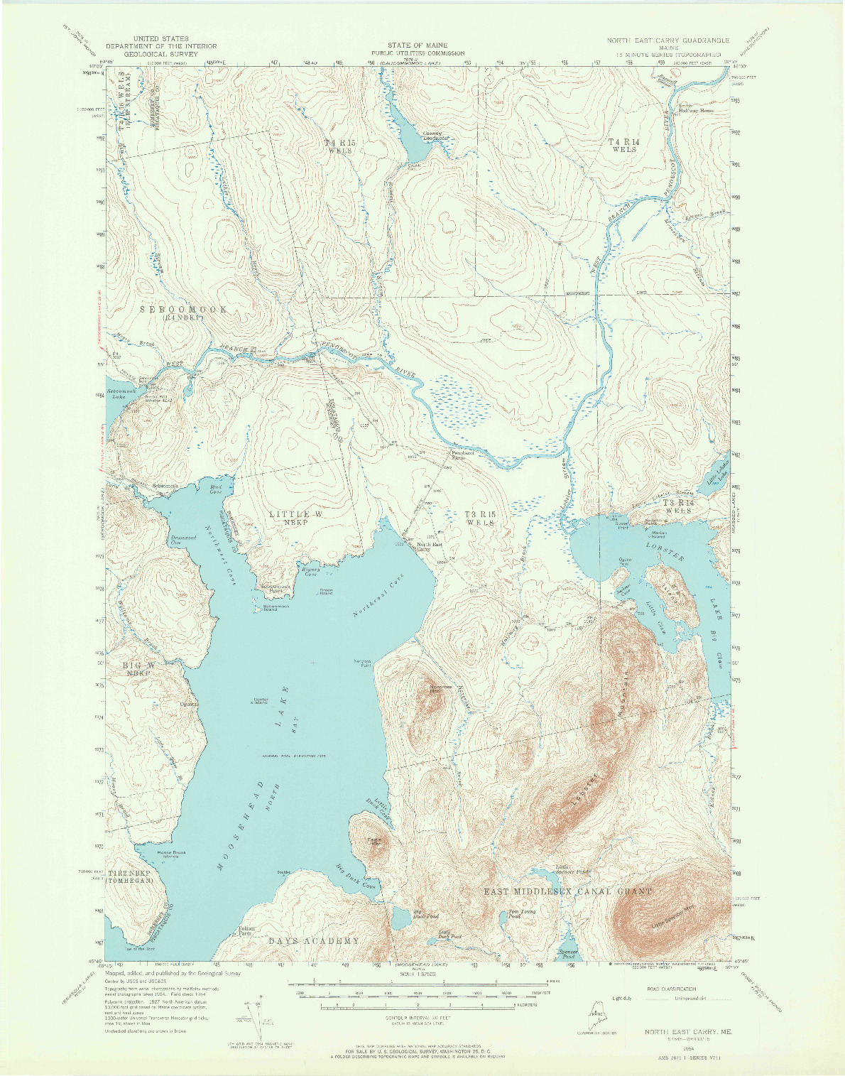 USGS 1:62500-SCALE QUADRANGLE FOR NORTH EAST CARRY, ME 1954