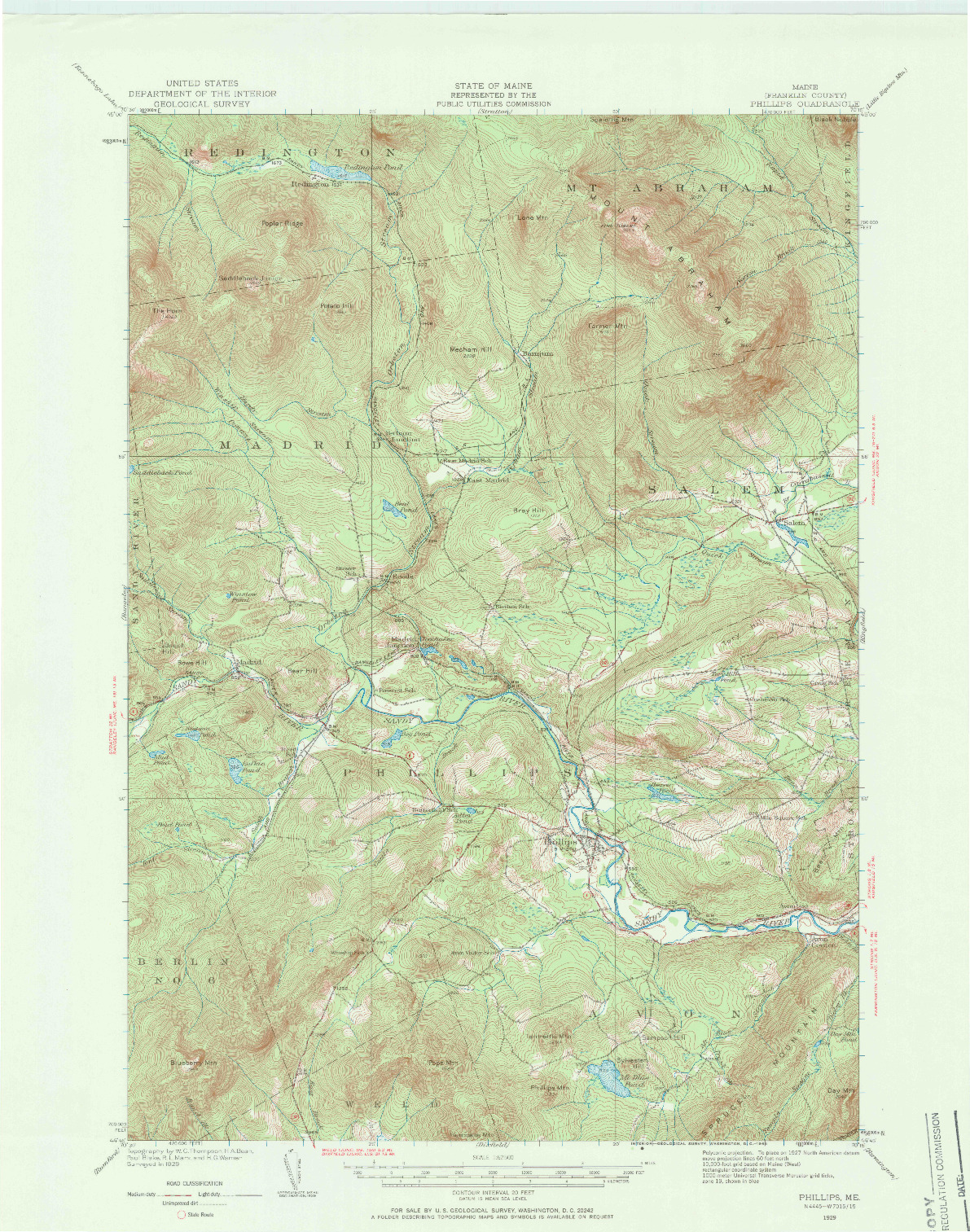 USGS 1:62500-SCALE QUADRANGLE FOR PHILLIPS, ME 1929