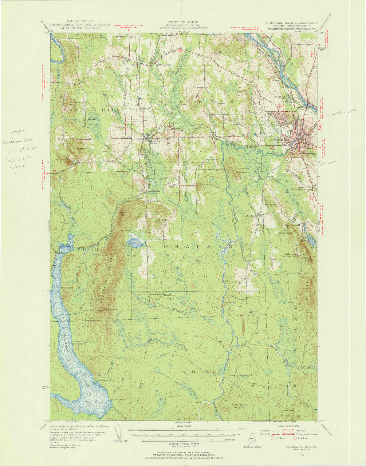 USGS 1:62500-SCALE QUADRANGLE FOR PRESQUE ISLE, ME 1953