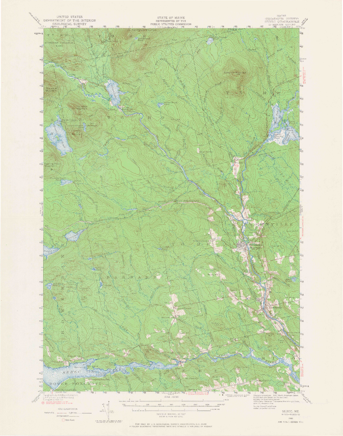 USGS 1:62500-SCALE QUADRANGLE FOR SEBEC, ME 1940