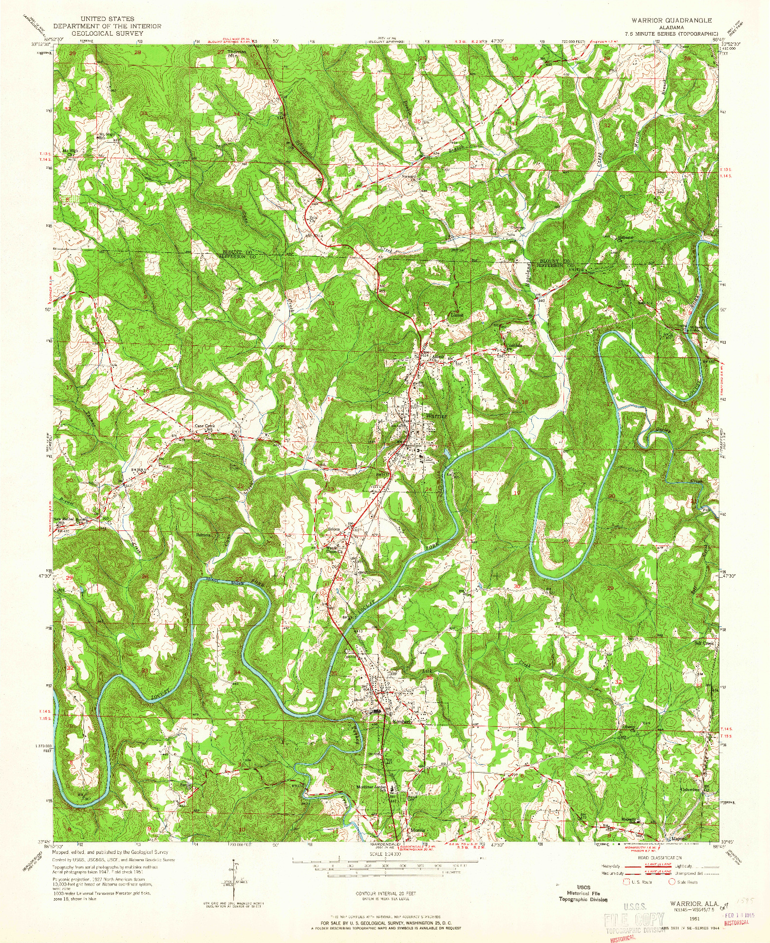 USGS 1:24000-SCALE QUADRANGLE FOR WARRIOR, AL 1951