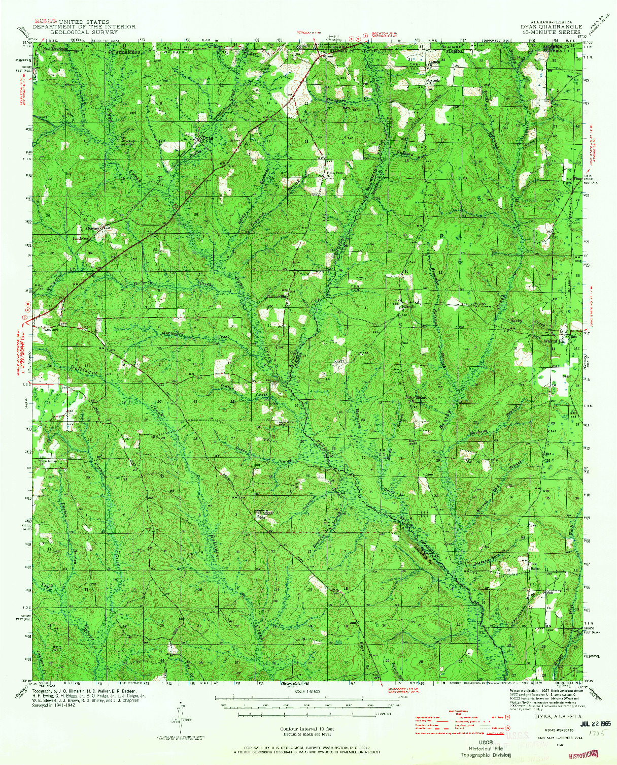 USGS 1:62500-SCALE QUADRANGLE FOR DYAS, AL 1942