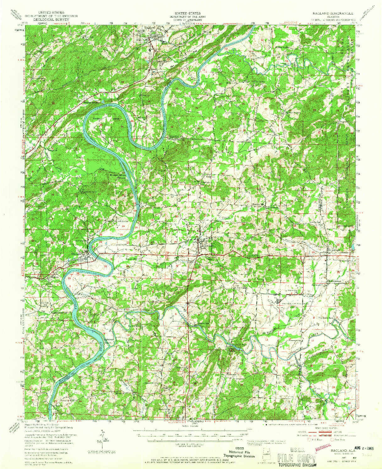 USGS 1:62500-SCALE QUADRANGLE FOR RAGLAND, AL 1947