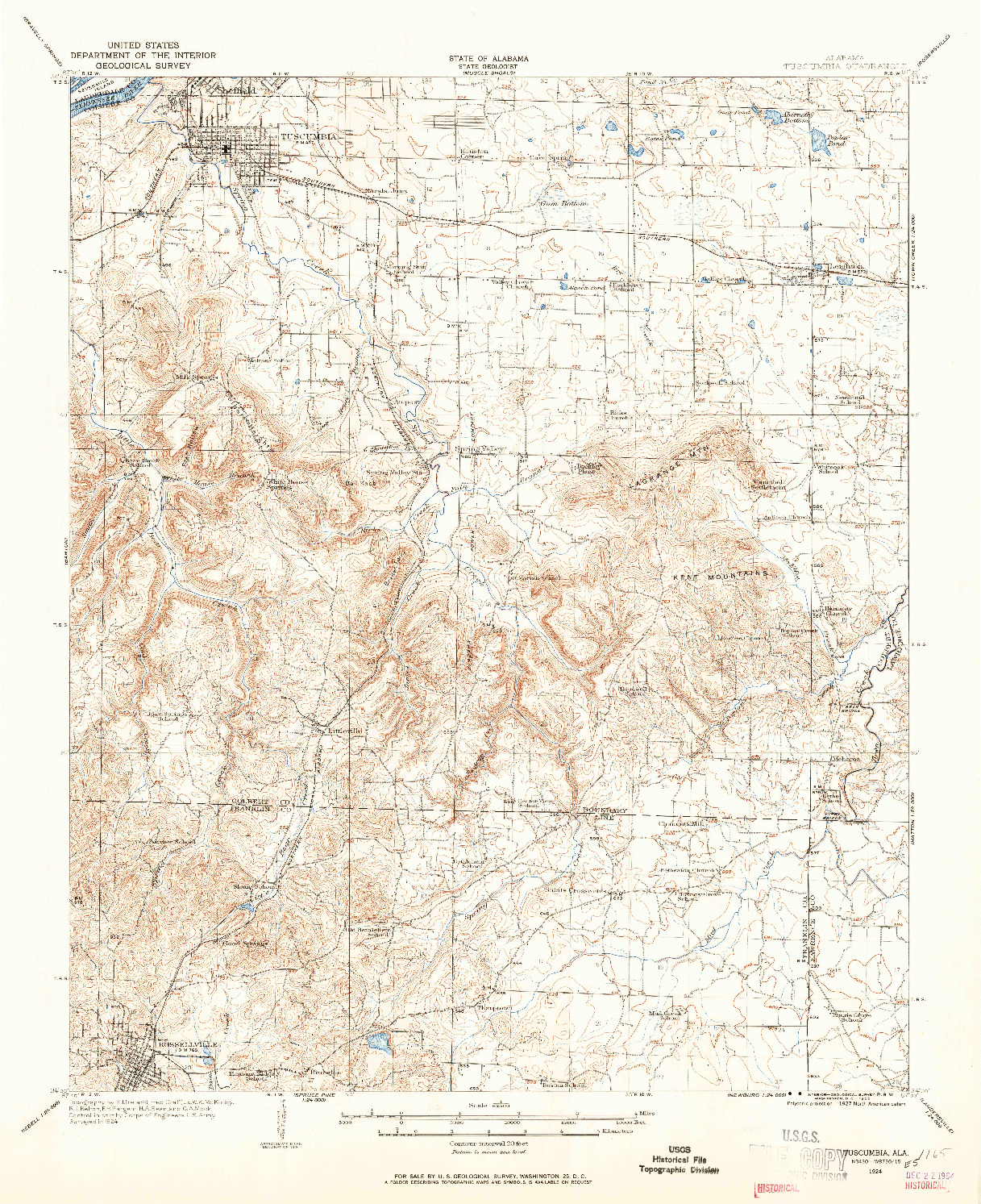 USGS 1:62500-SCALE QUADRANGLE FOR TUSCUMBIA, AL 1924