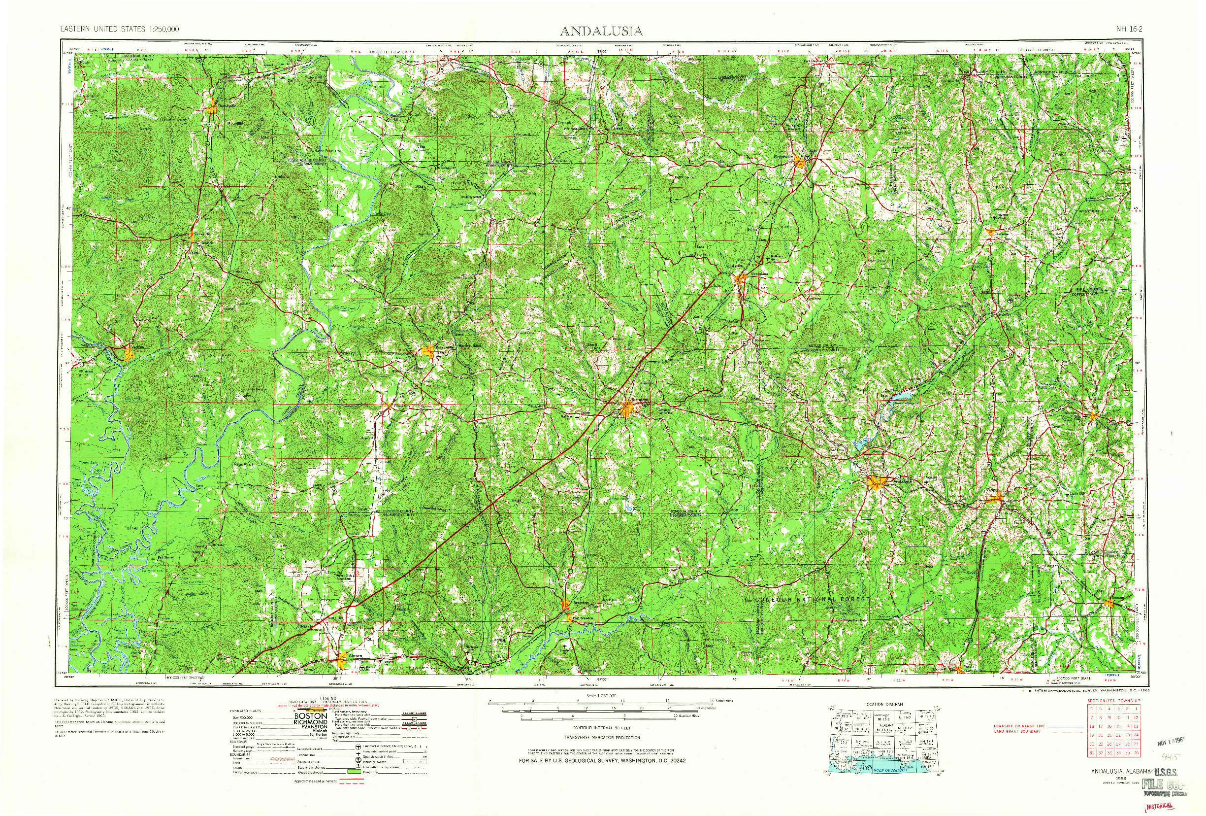 USGS 1:250000-SCALE QUADRANGLE FOR ANDALUSIA, AL 1953