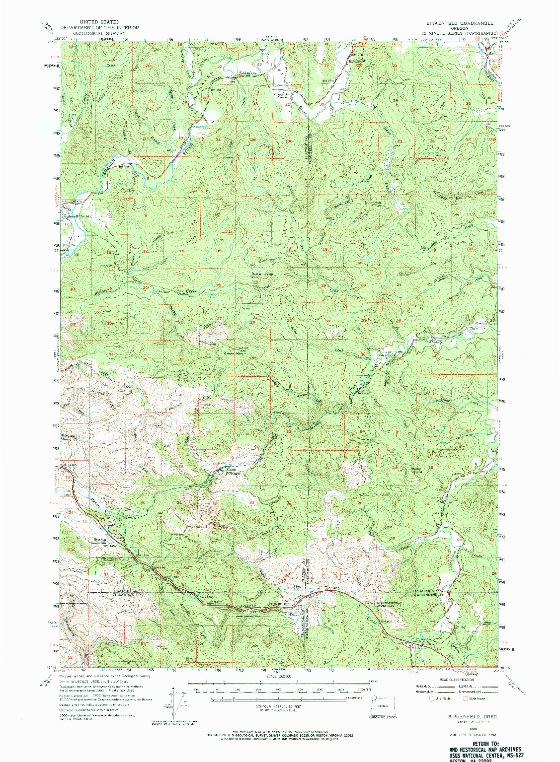 USGS 1:62500-SCALE QUADRANGLE FOR BIRKENFELD, OR 1955