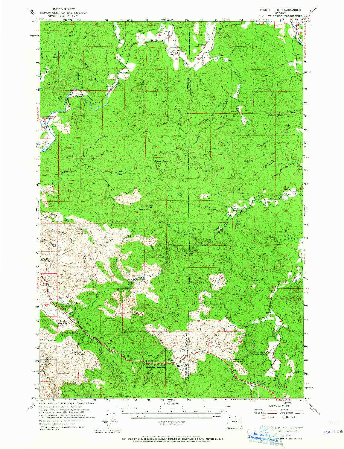 USGS 1:62500-SCALE QUADRANGLE FOR BIRKENFELD, OR 1955