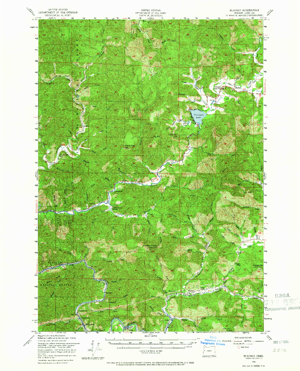 USGS 1:62500-SCALE QUADRANGLE FOR BLACHLY, OR 1956