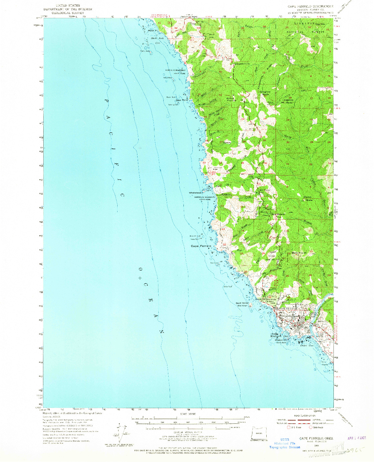 USGS 1:62500-SCALE QUADRANGLE FOR CAPE FERRELO, OR 1954