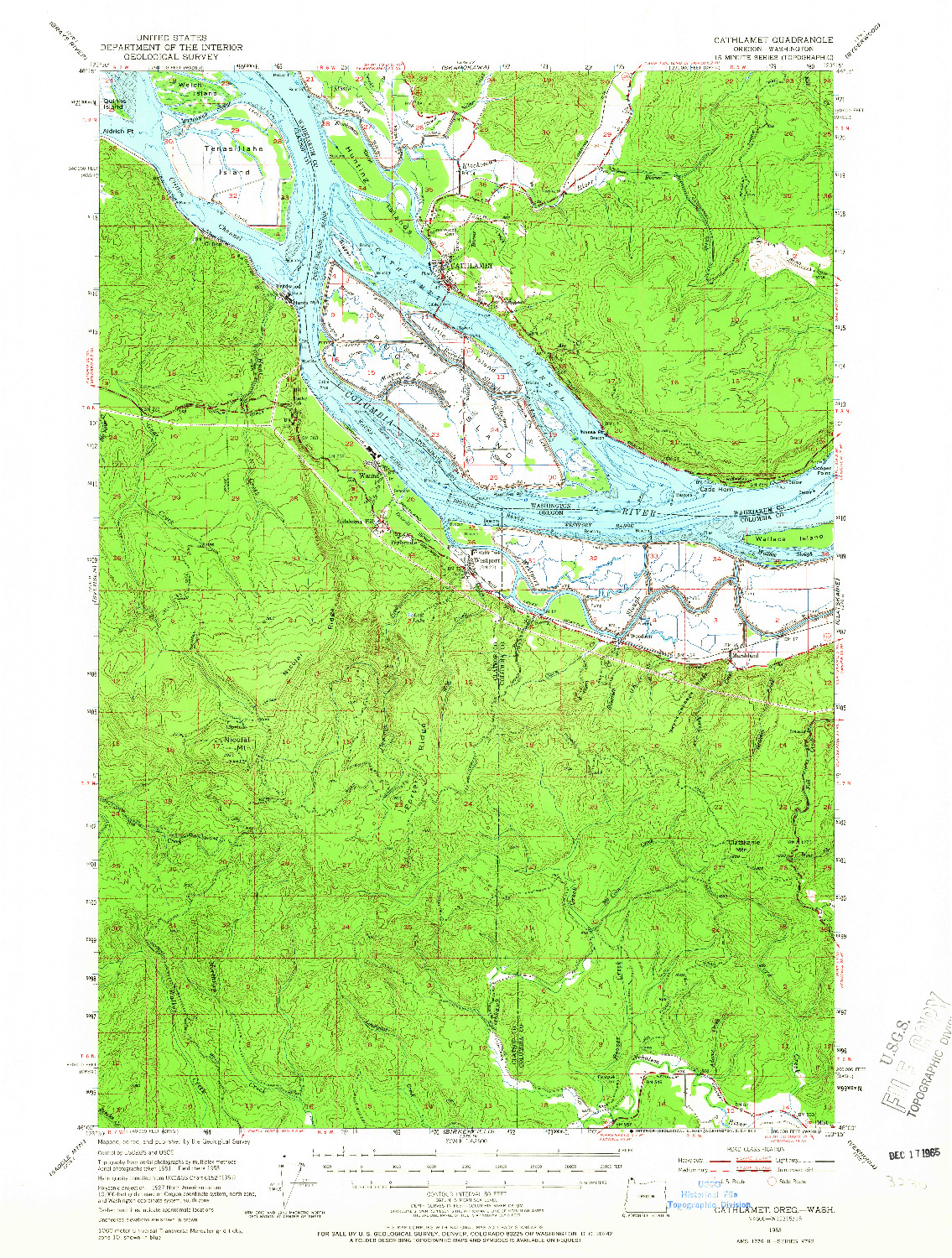 USGS 1:62500-SCALE QUADRANGLE FOR CATHLAMET, OR 1953