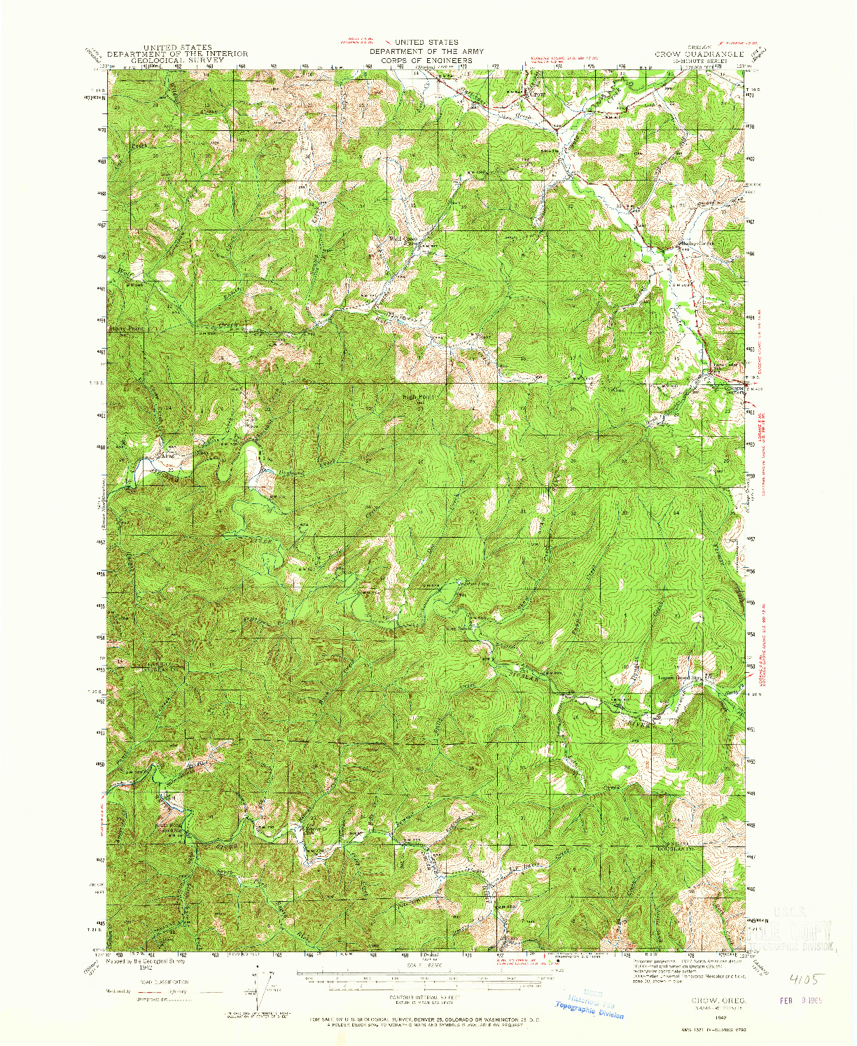 USGS 1:62500-SCALE QUADRANGLE FOR CROW, OR 1942