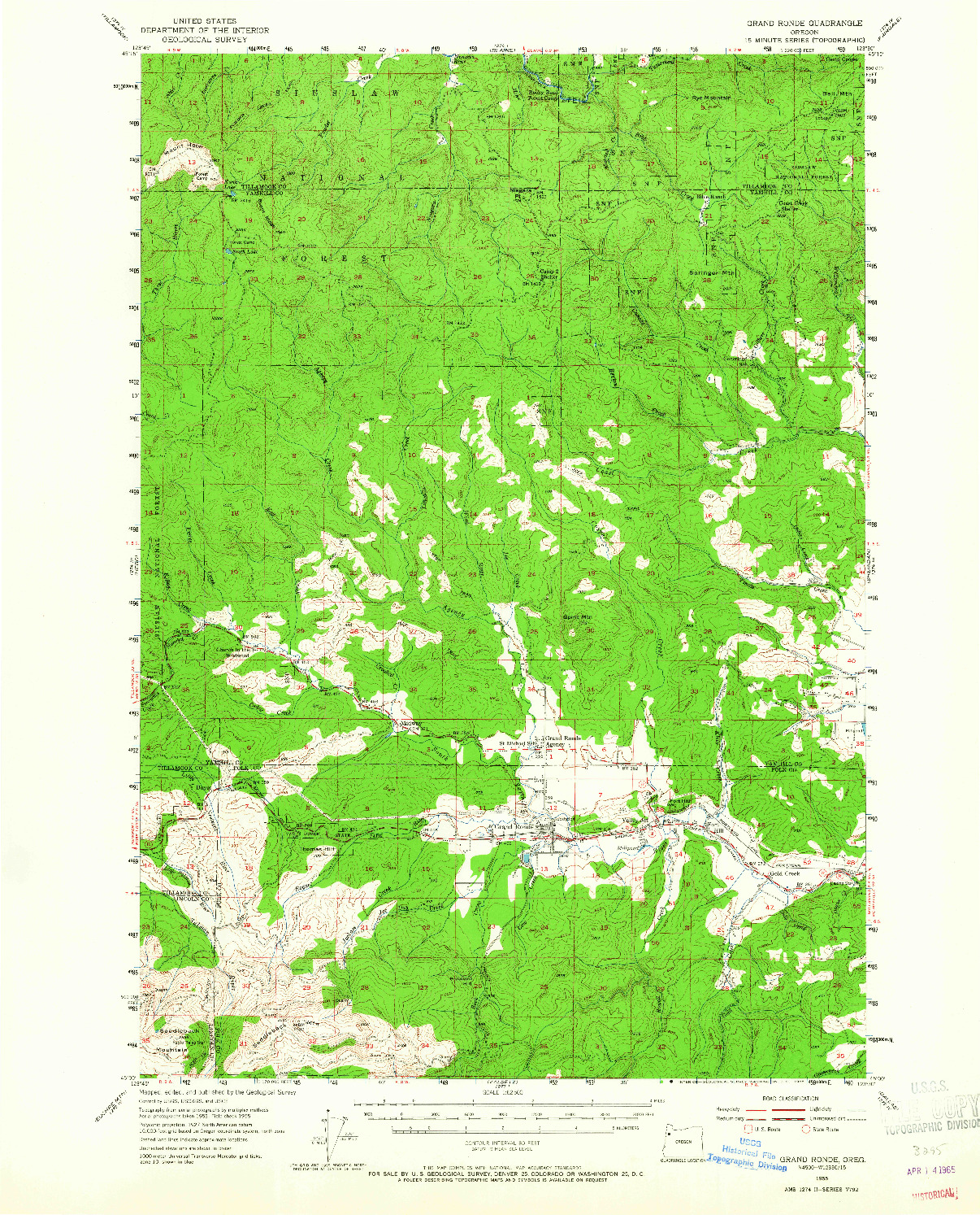 USGS 1:62500-SCALE QUADRANGLE FOR GRAND RONDE, OR 1955