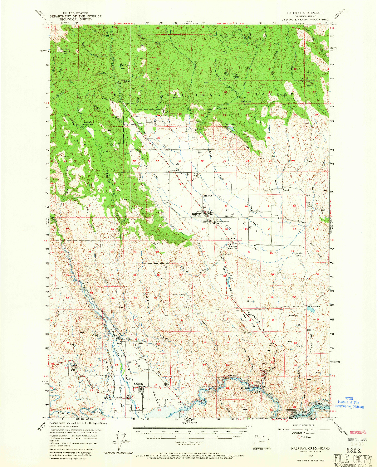 USGS 1:62500-SCALE QUADRANGLE FOR HALFWAY, OR 1957