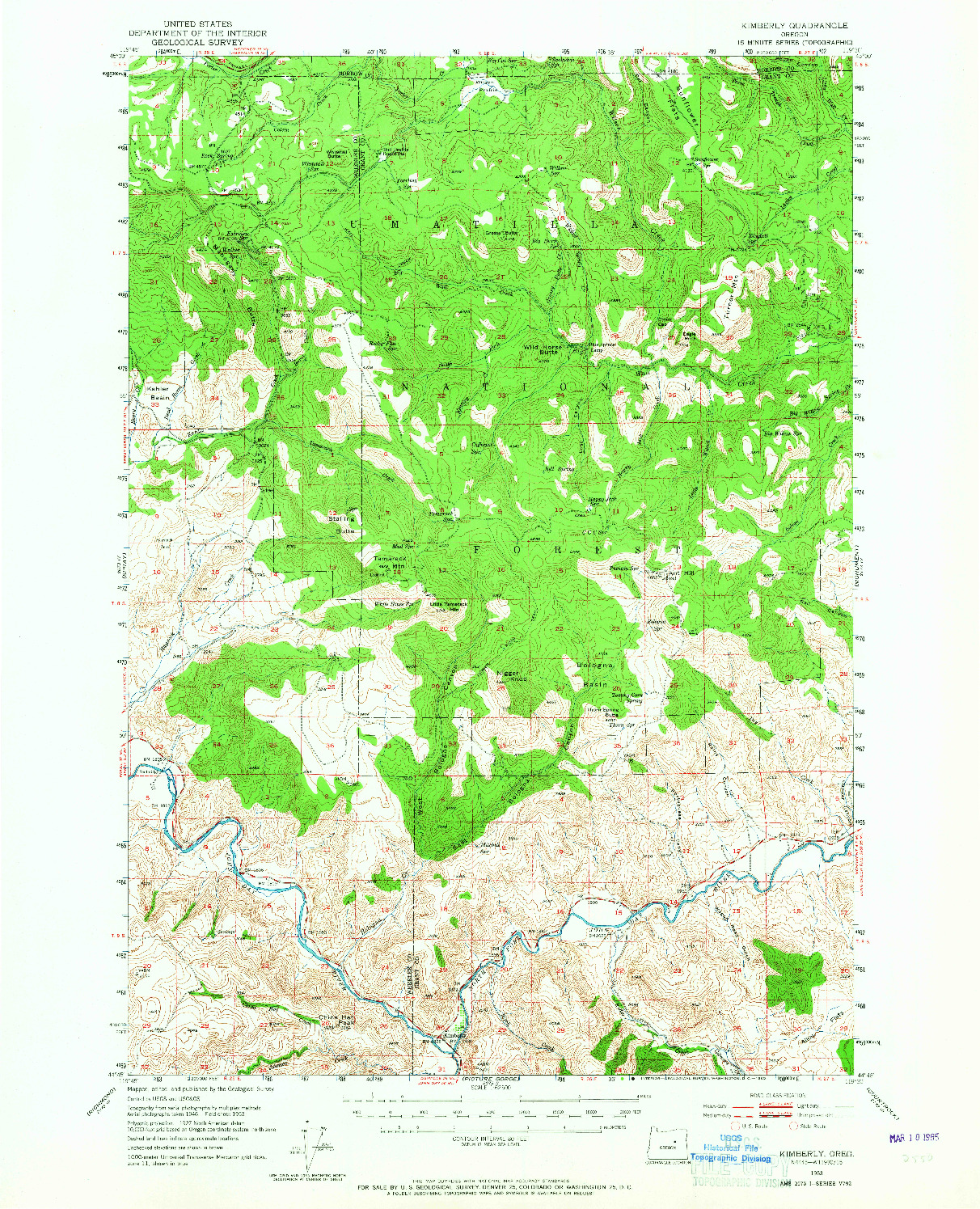 USGS 1:62500-SCALE QUADRANGLE FOR KIMBERLY, OR 1953