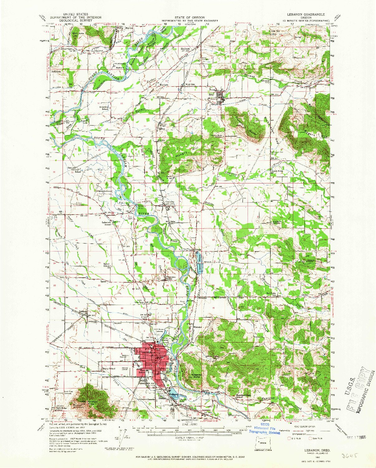 USGS 1:62500-SCALE QUADRANGLE FOR LEBANON, OR 1957