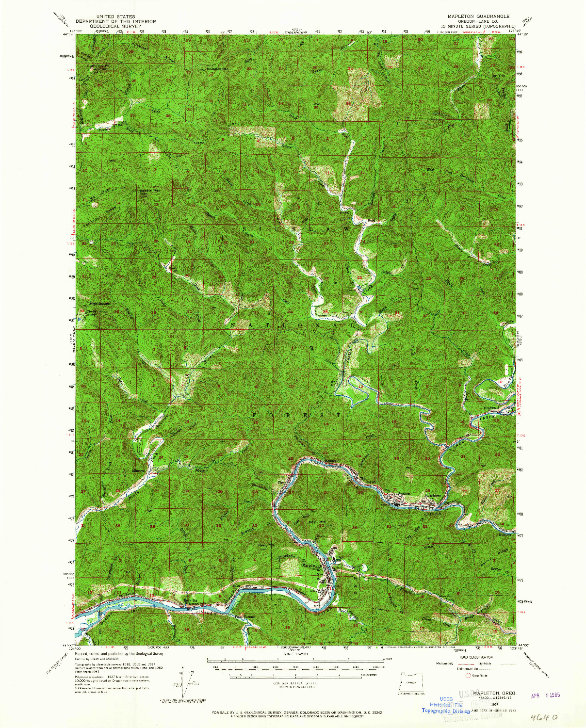 USGS 1:62500-SCALE QUADRANGLE FOR MAPLETON, OR 1957