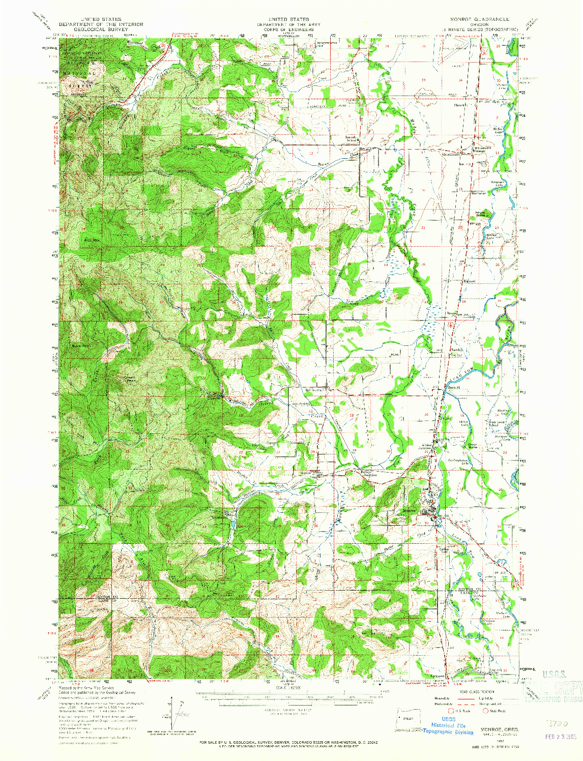 USGS 1:62500-SCALE QUADRANGLE FOR MONROE, OR 1957