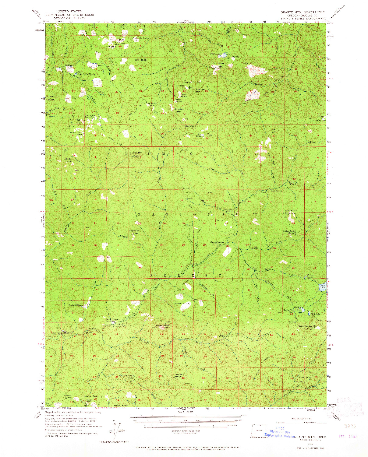 USGS 1:62500-SCALE QUADRANGLE FOR QUARTZ MTN, OR 1955