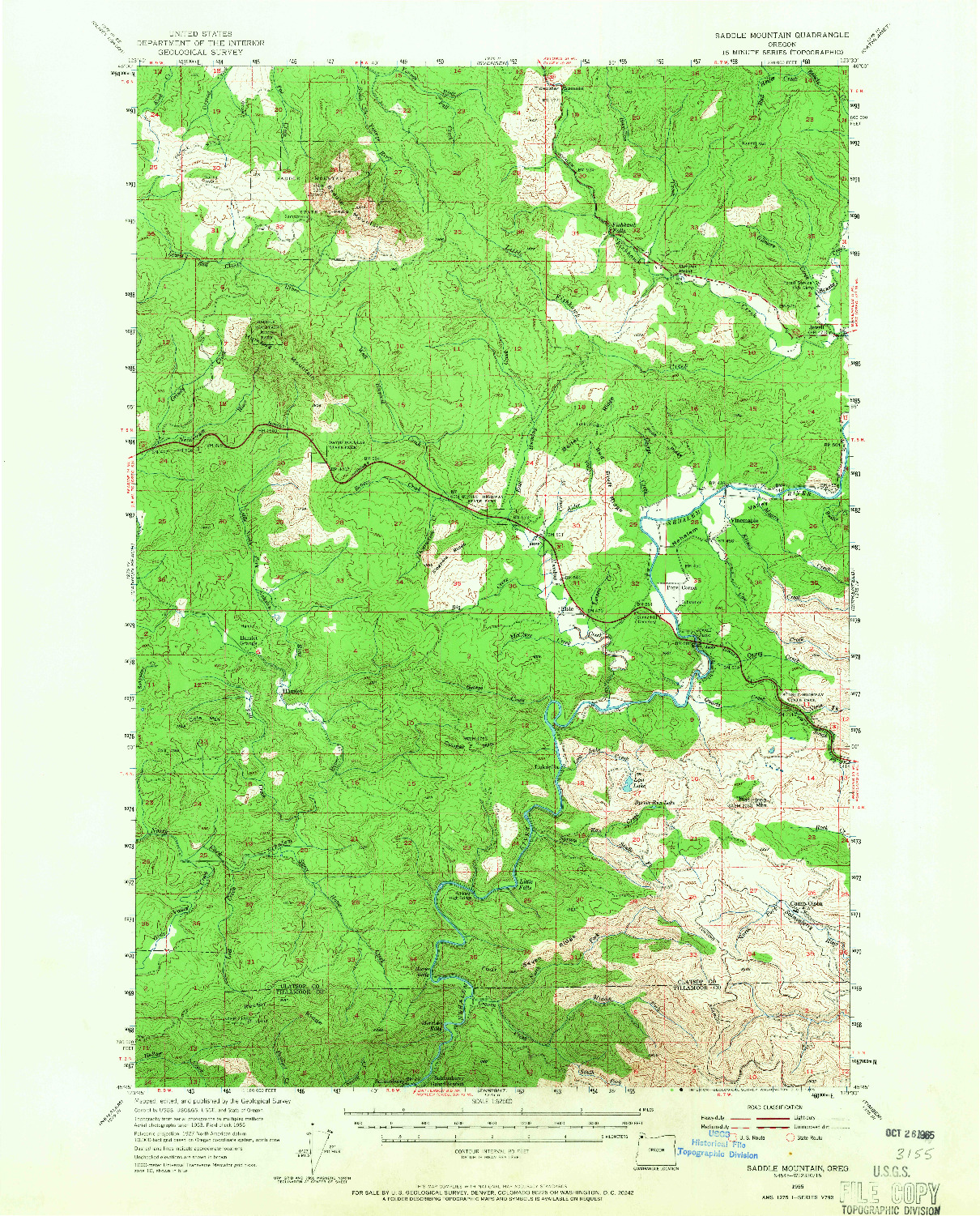 USGS 1:62500-SCALE QUADRANGLE FOR SADDLE MOUNTAIN, OR 1955