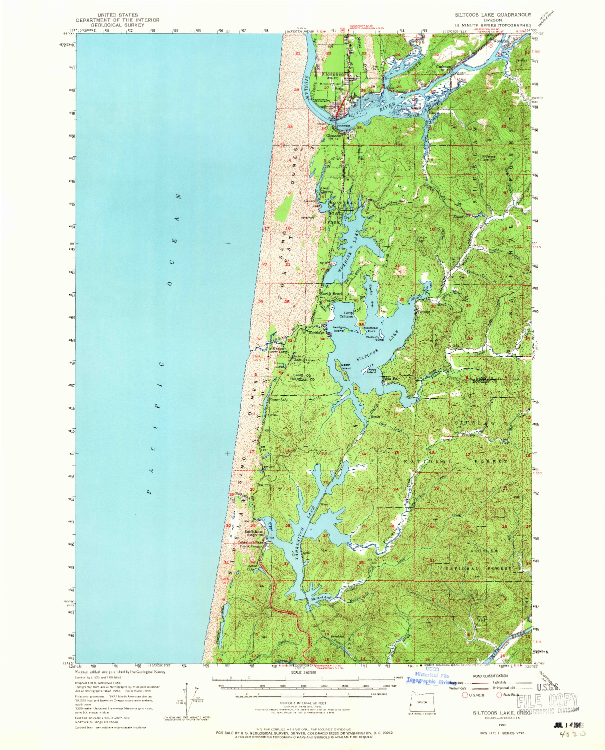 USGS 1:62500-SCALE QUADRANGLE FOR SILTCOOS LAKE, OR 1956