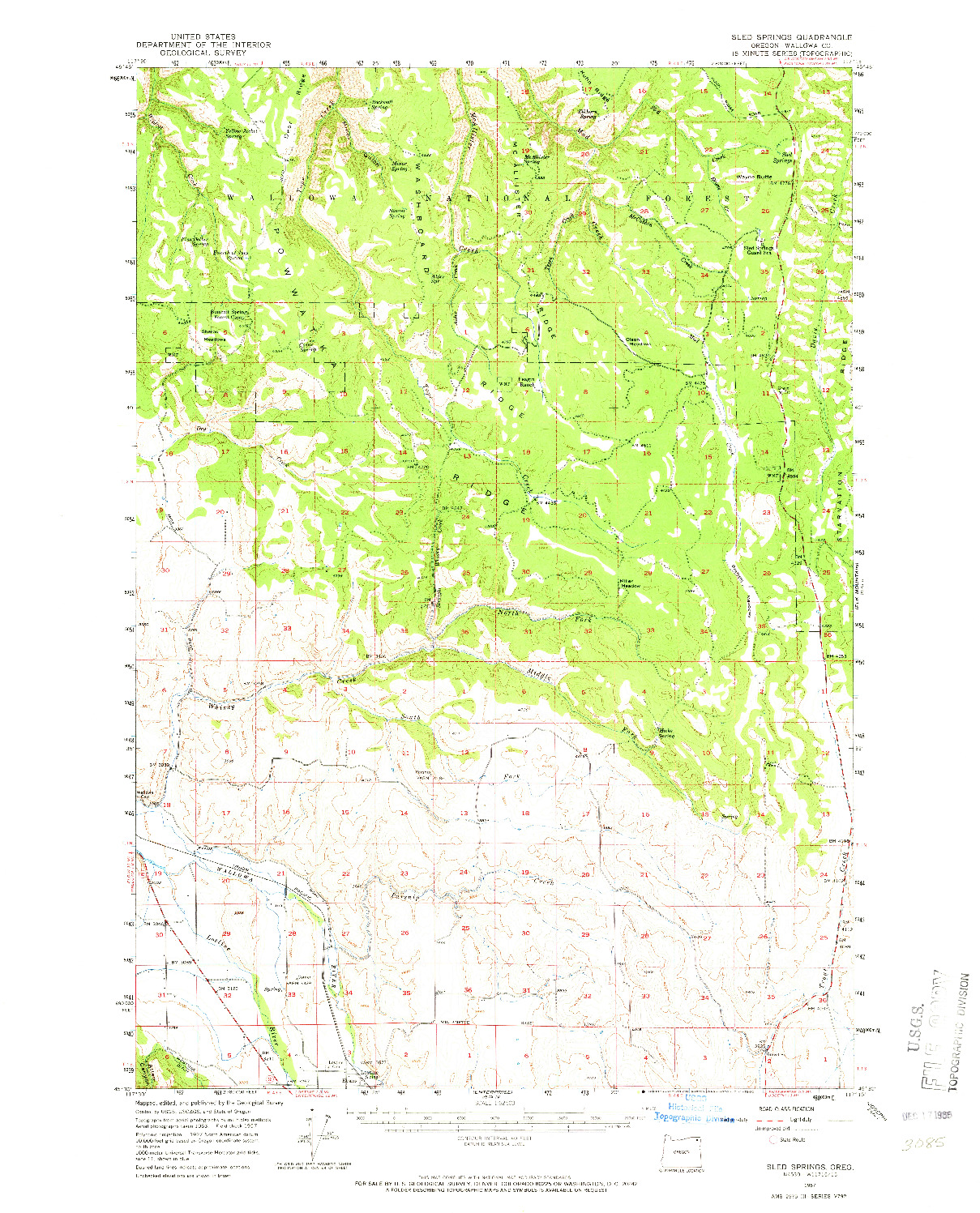 USGS 1:62500-SCALE QUADRANGLE FOR SLED SPRINGS, OR 1957