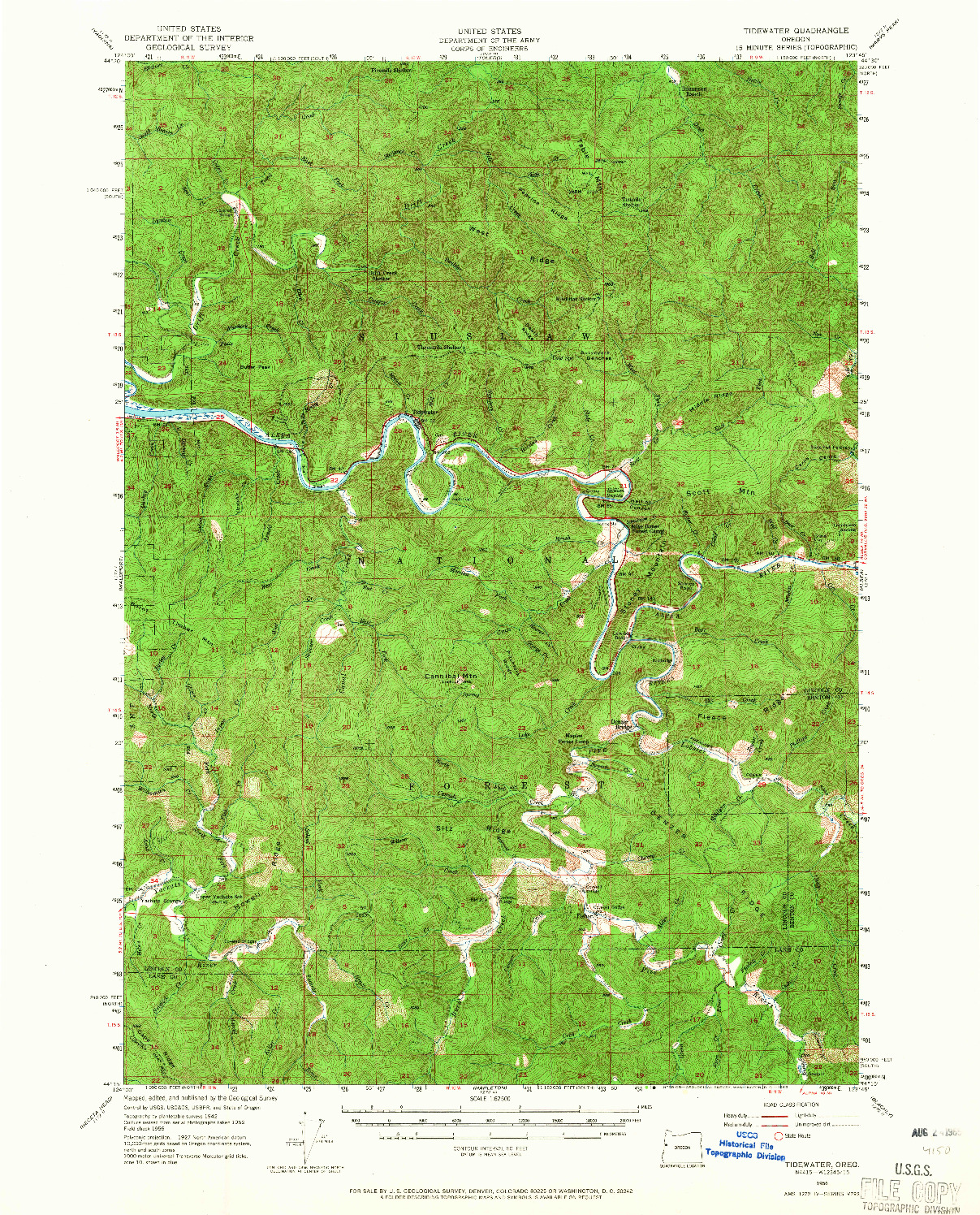 USGS 1:62500-SCALE QUADRANGLE FOR TIDEWATER, OR 1956