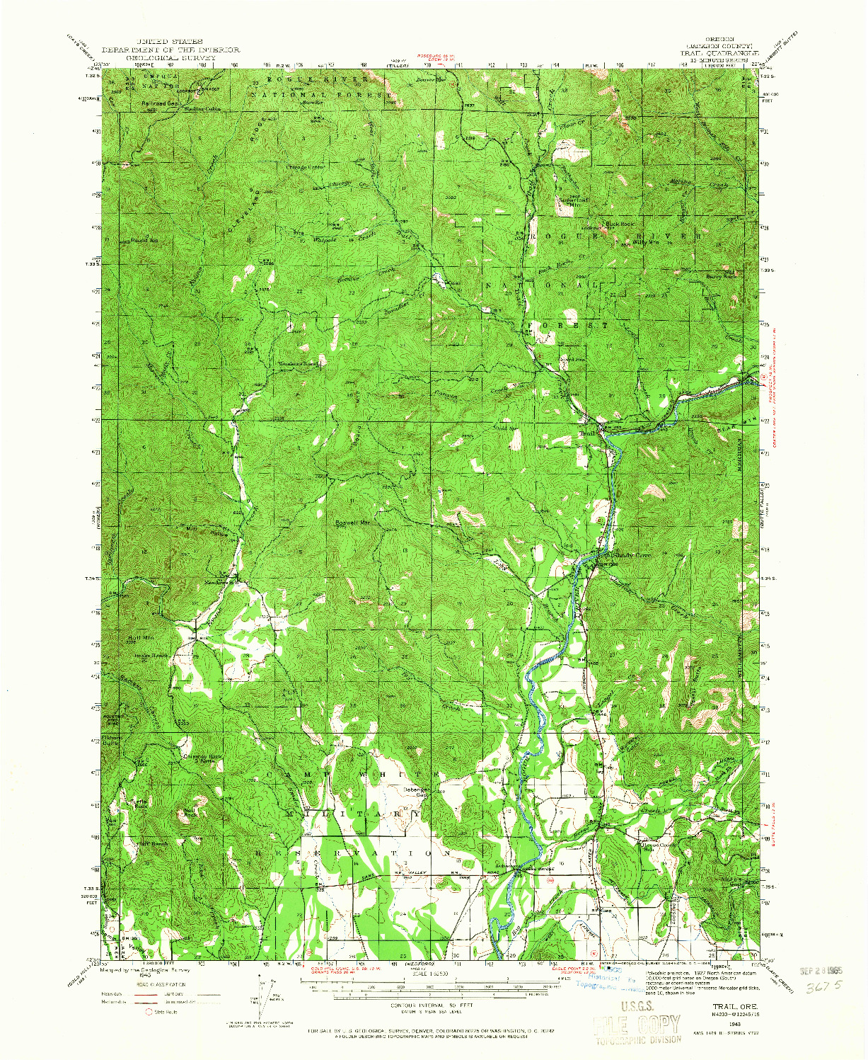 USGS 1:62500-SCALE QUADRANGLE FOR TRAIL, OR 1943