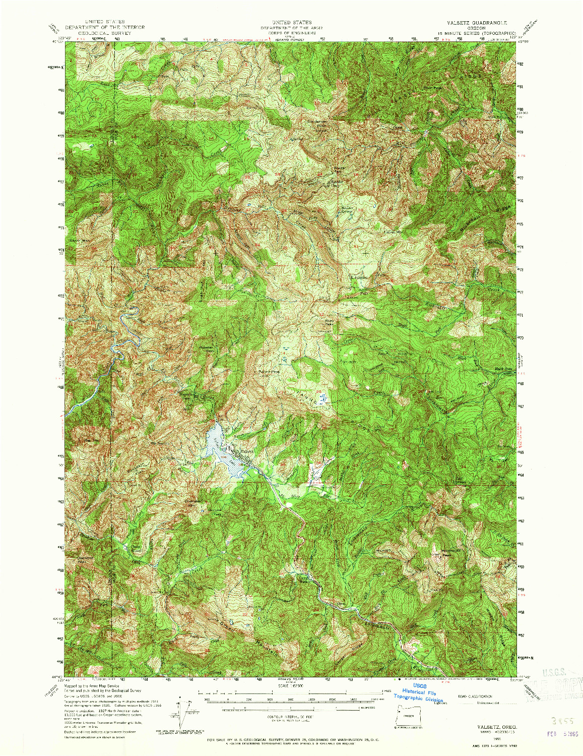 USGS 1:62500-SCALE QUADRANGLE FOR VALSETZ, OR 1956