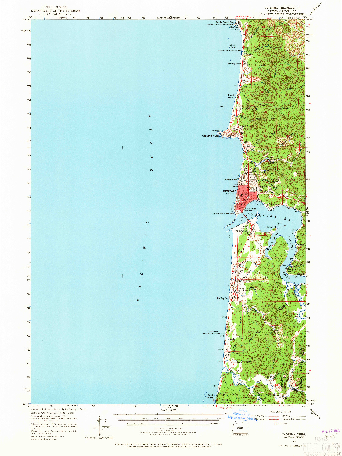 USGS 1:62500-SCALE QUADRANGLE FOR YAQUINA, OR 1957