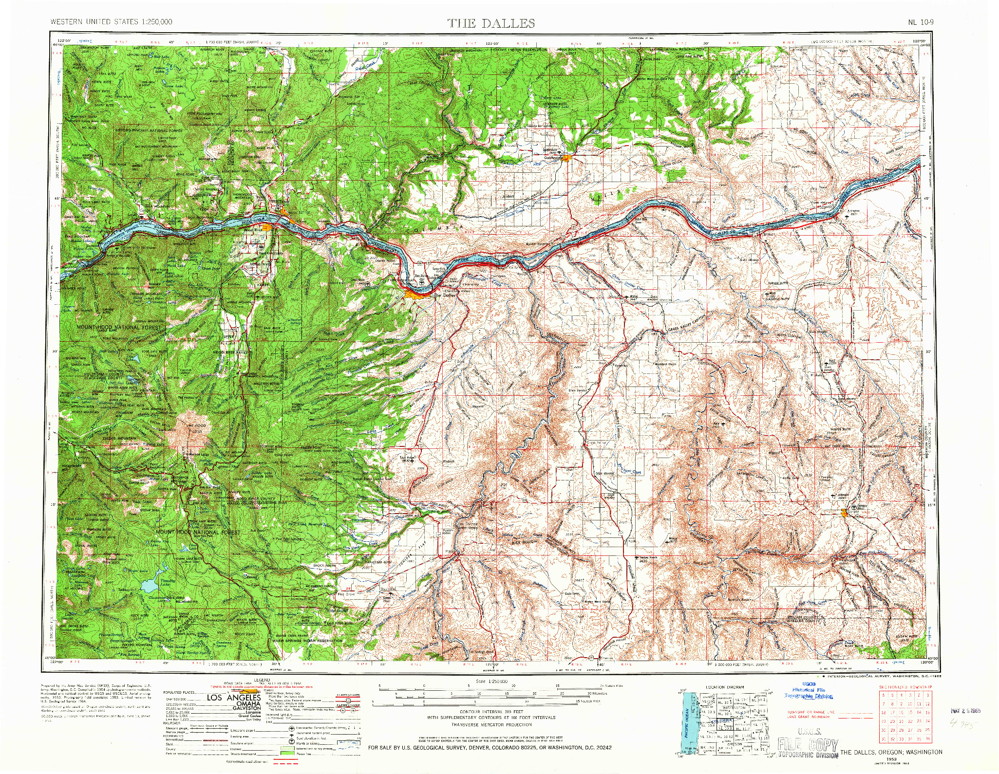 USGS 1:250000-SCALE QUADRANGLE FOR THE DALLES, OR 1953