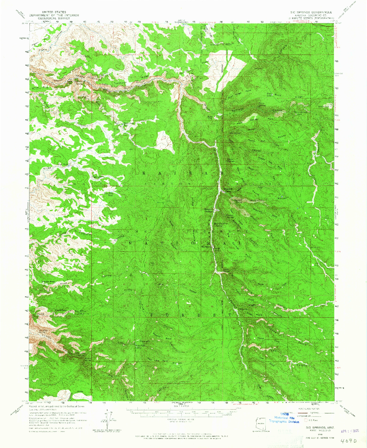 USGS 1:62500-SCALE QUADRANGLE FOR BIG SPRINGS, AZ 1958