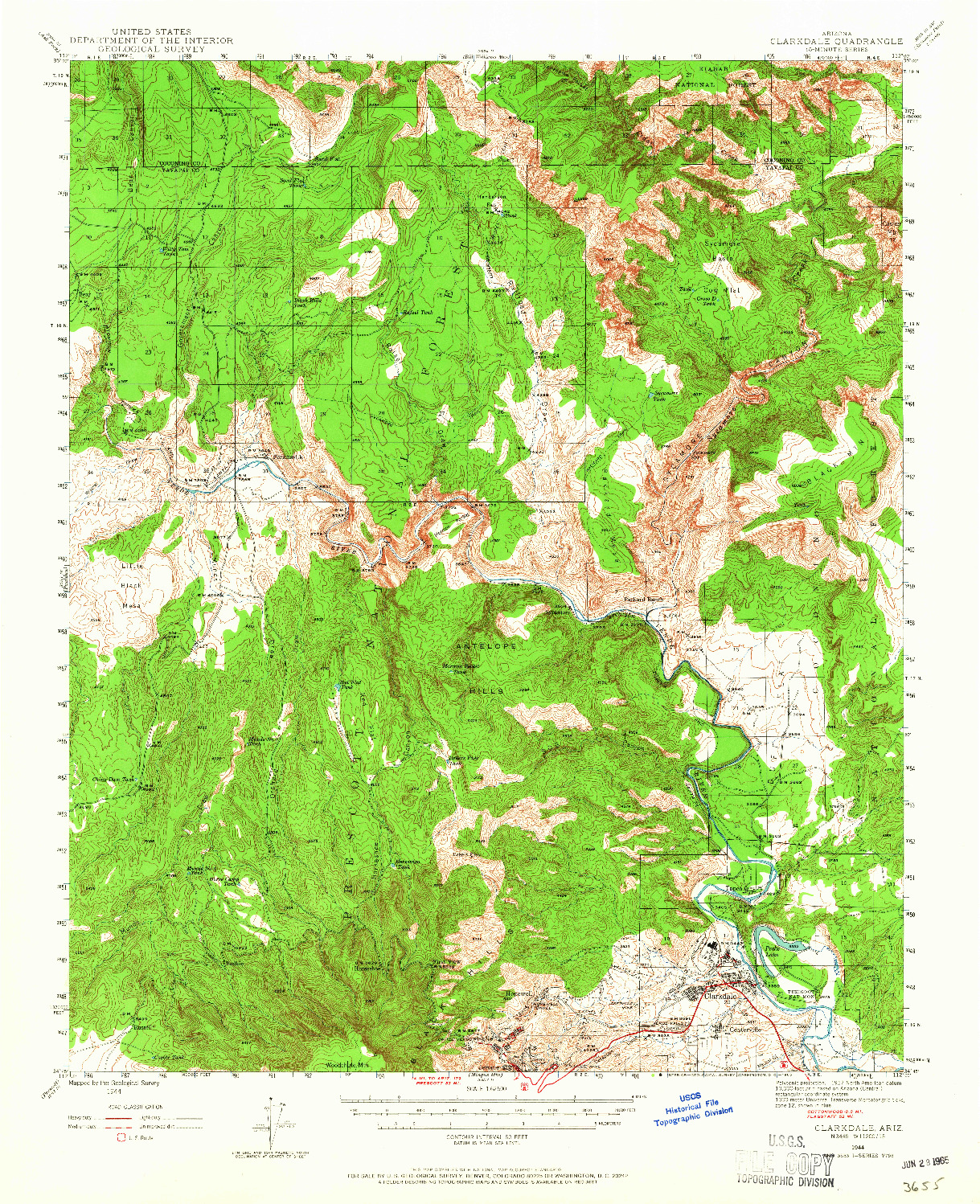 USGS 1:62500-SCALE QUADRANGLE FOR CLARKDALE, AZ 1944