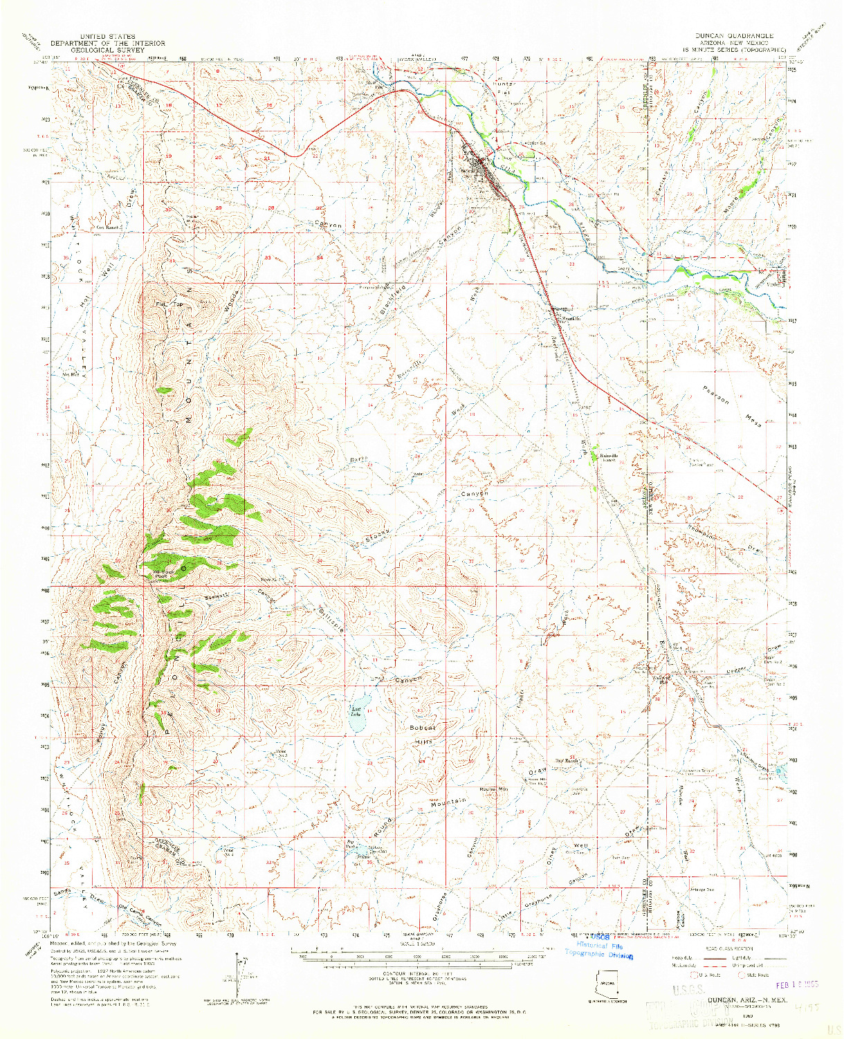 USGS 1:62500-SCALE QUADRANGLE FOR DUNCAN, AZ 1960