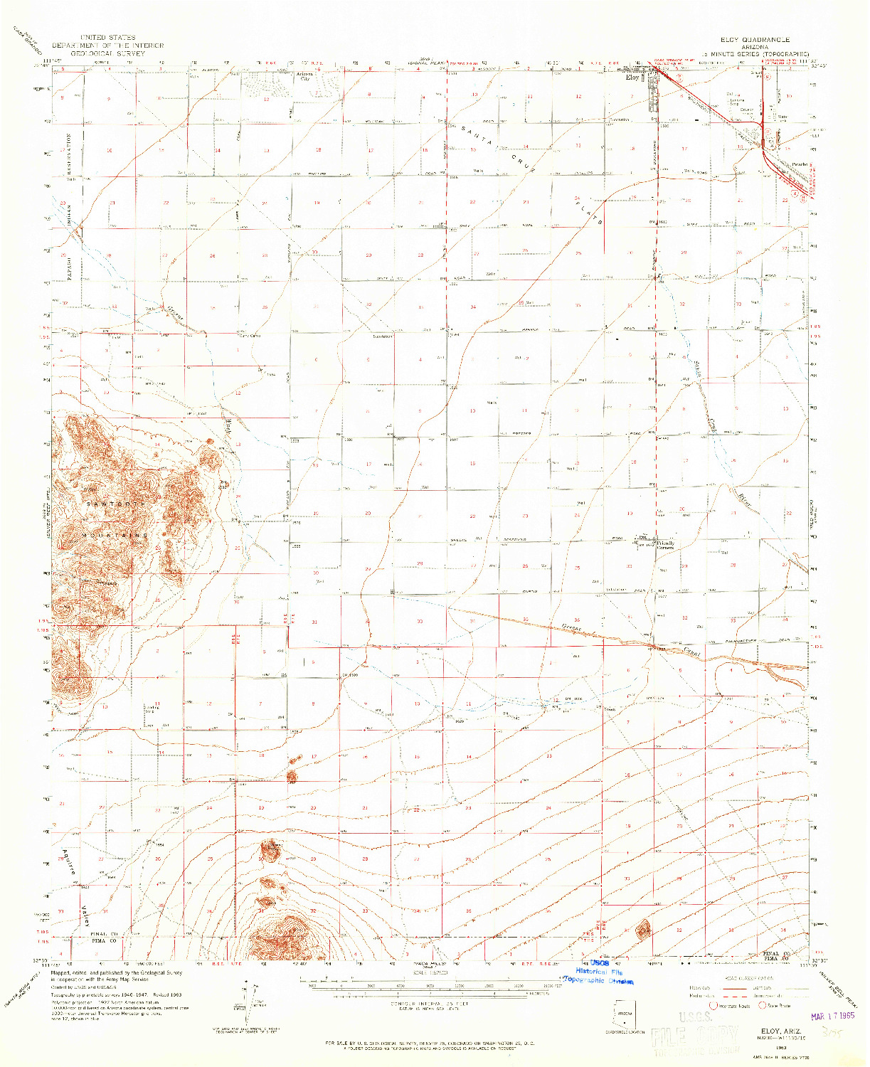 USGS 1:62500-SCALE QUADRANGLE FOR ELOY, AZ 1963