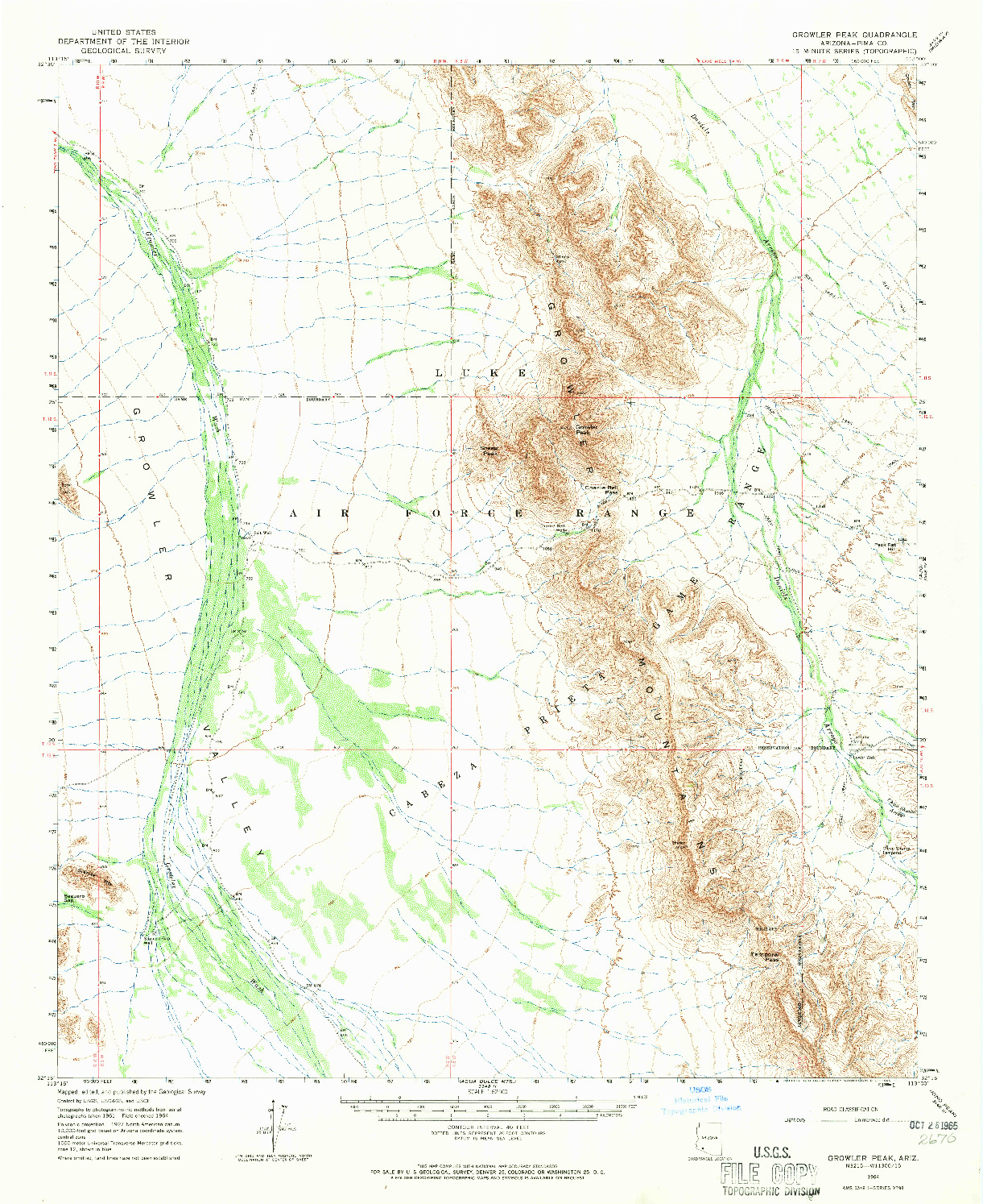 USGS 1:62500-SCALE QUADRANGLE FOR GROWLER PEAK, AZ 1964