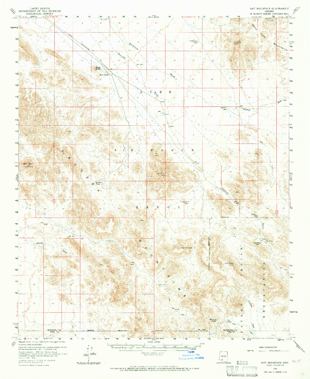 USGS 1:62500-SCALE QUADRANGLE FOR HAT MOUNTAIN, AZ 1958