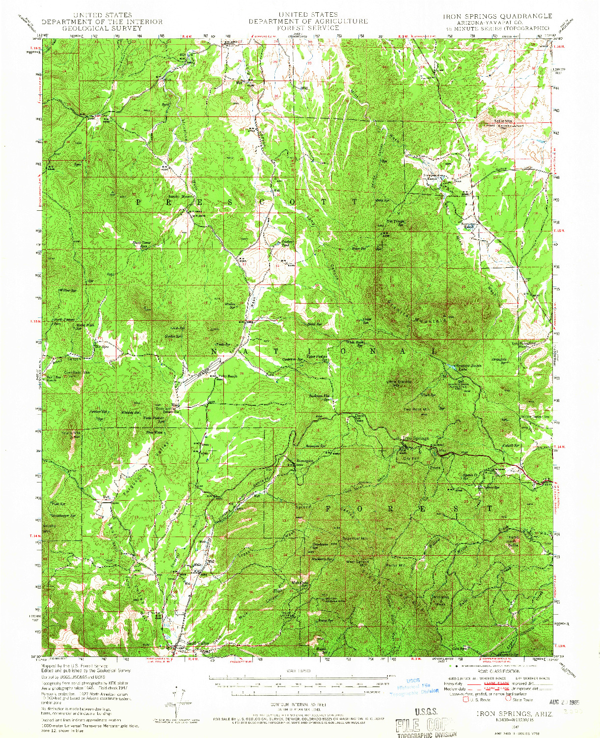 USGS 1:62500-SCALE QUADRANGLE FOR IRON SPRINGS, AZ 1947