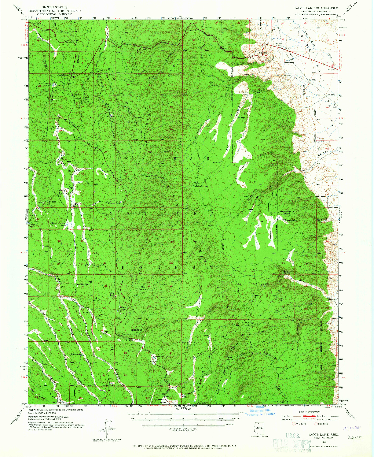 USGS 1:62500-SCALE QUADRANGLE FOR JACOBS LAKE, AZ 1953