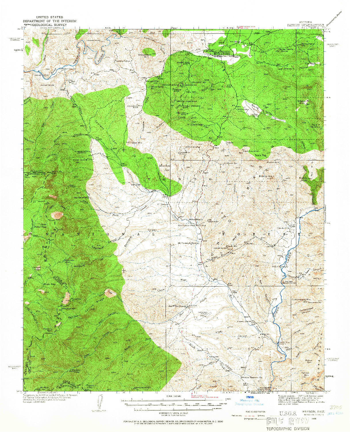 USGS 1:62500-SCALE QUADRANGLE FOR PAYSON, AZ 1936