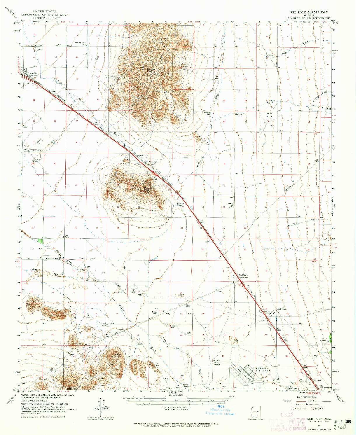USGS 1:62500-SCALE QUADRANGLE FOR RED ROCK, AZ 1963