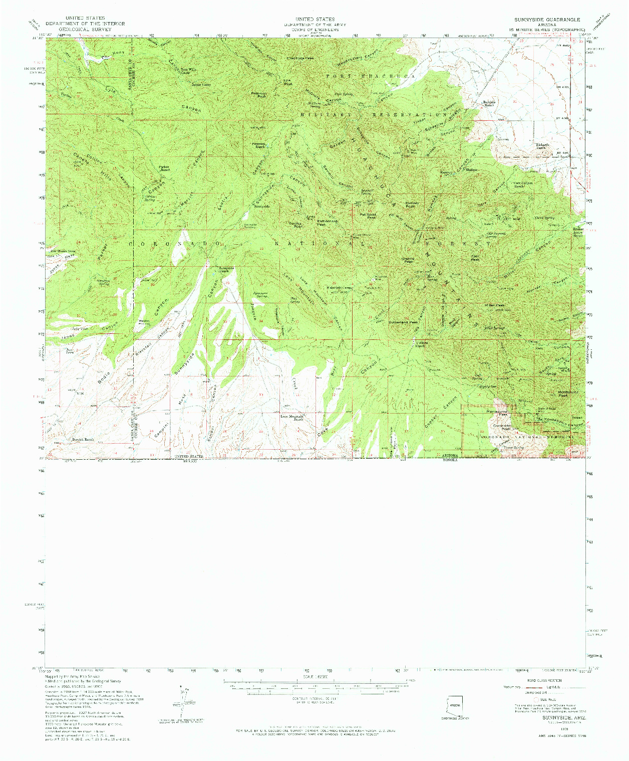 USGS 1:62500-SCALE QUADRANGLE FOR SUNNYSIDE, AZ 1958