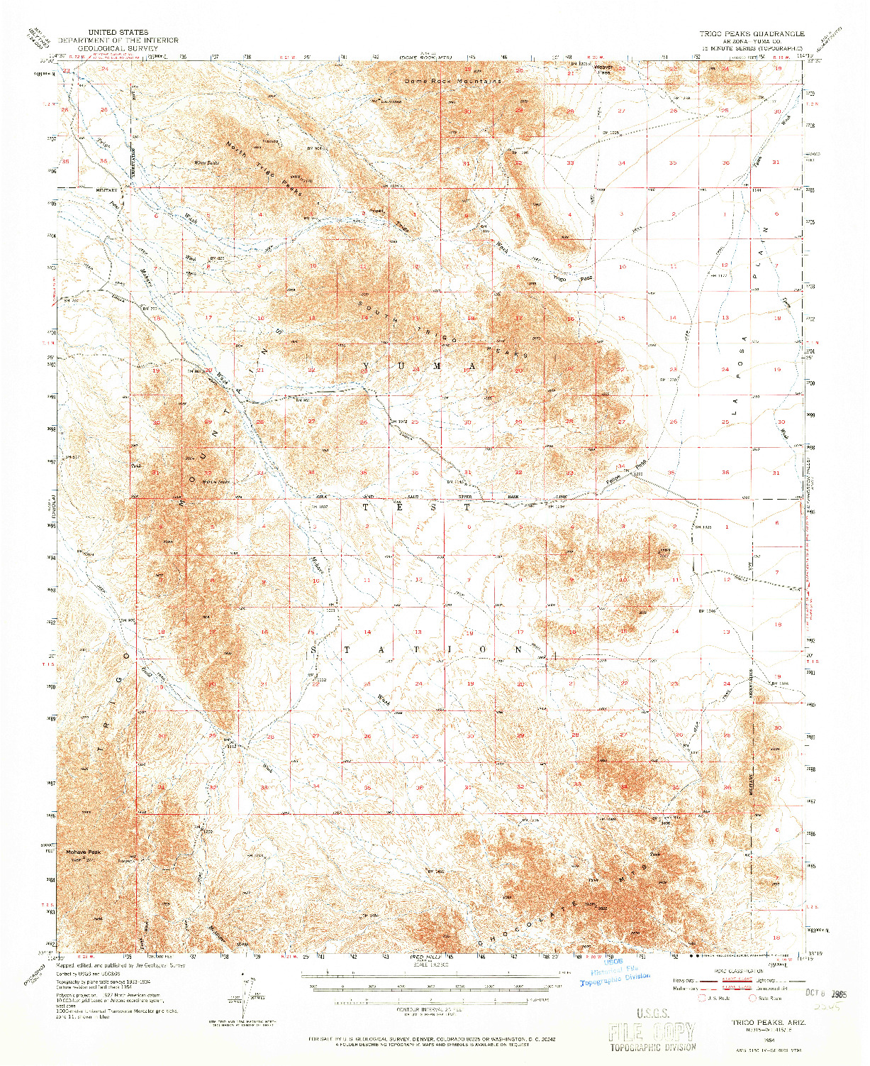 USGS 1:62500-SCALE QUADRANGLE FOR TRIGO PEAKS, AZ 1954