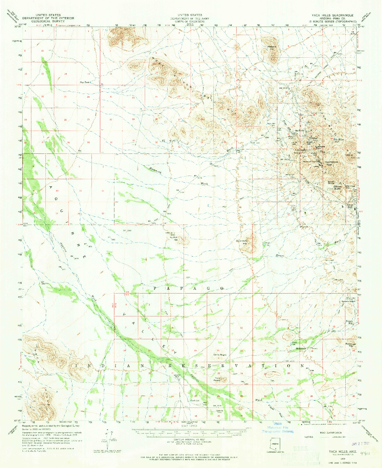 USGS 1:62500-SCALE QUADRANGLE FOR VACA HILLS, AZ 1959