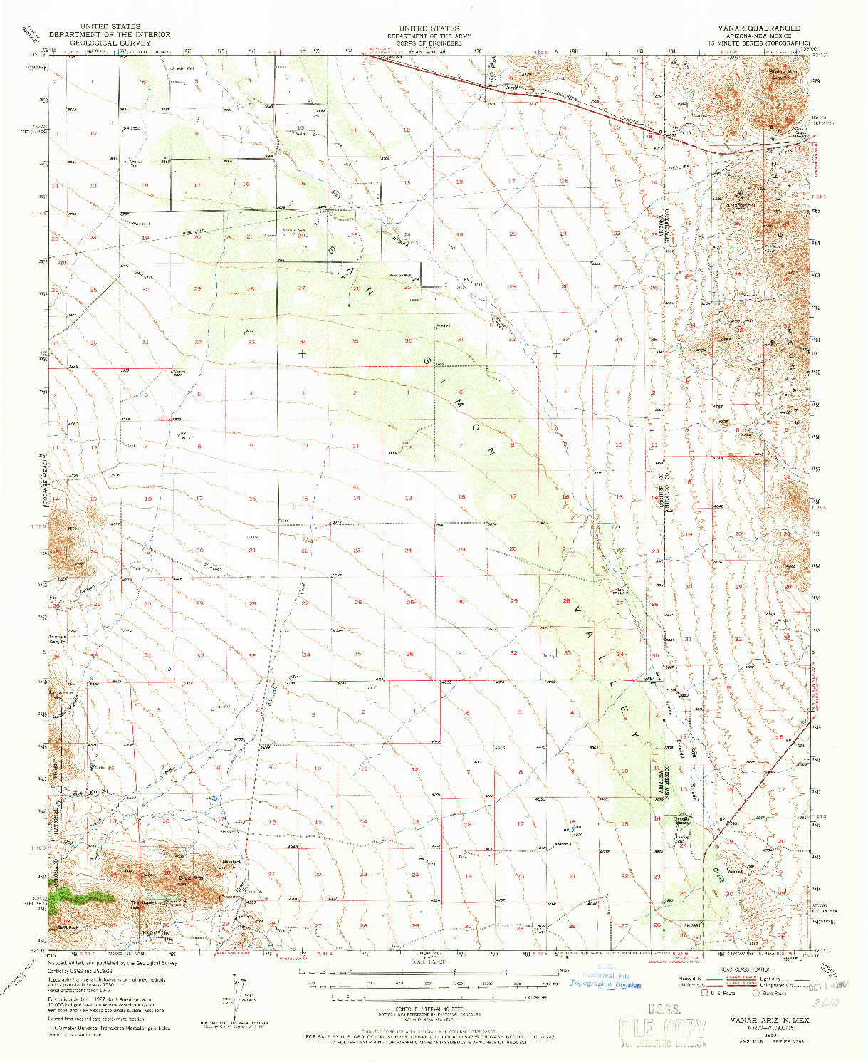 USGS 1:62500-SCALE QUADRANGLE FOR VANAR, AZ 1950