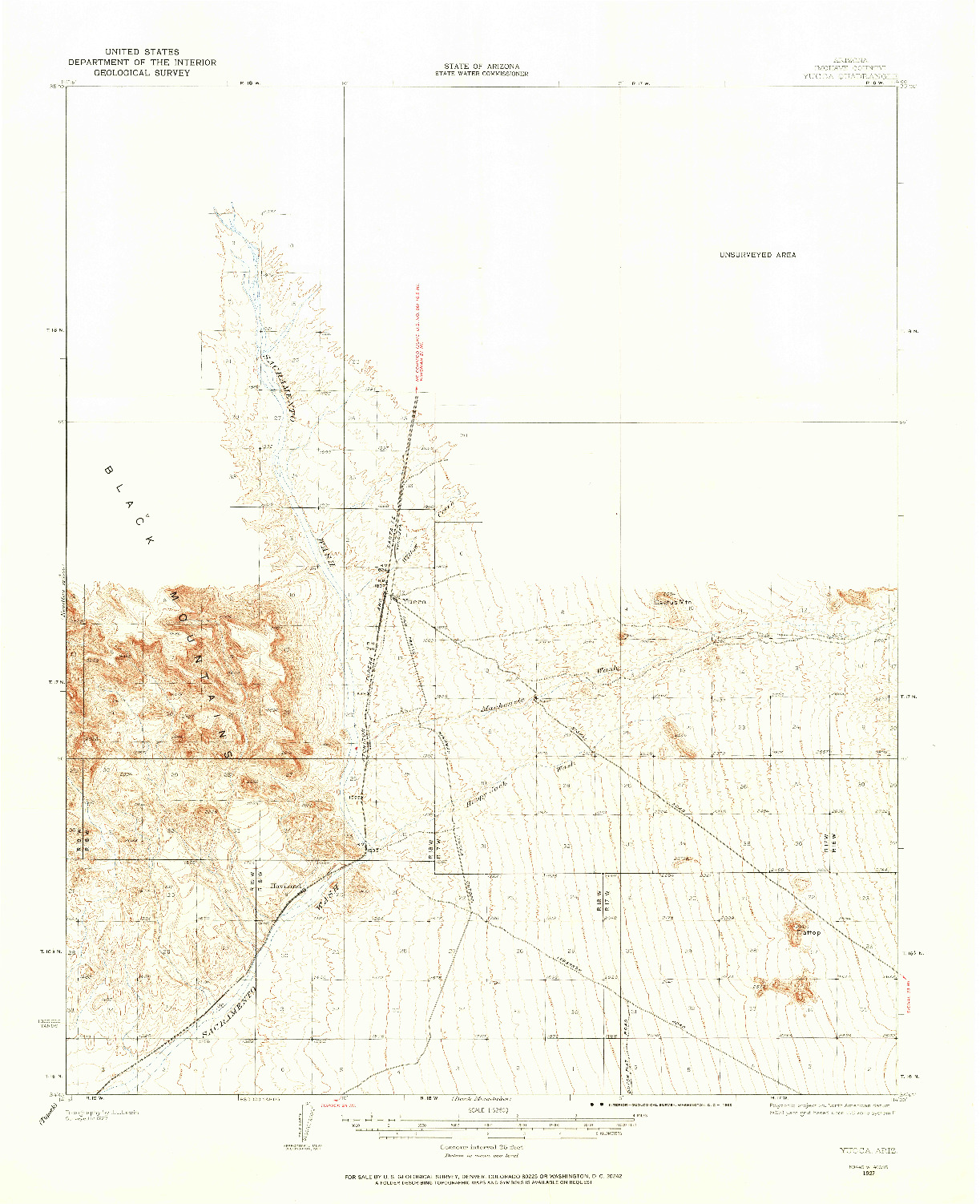 USGS 1:62500-SCALE QUADRANGLE FOR YUCCA, AZ 1927