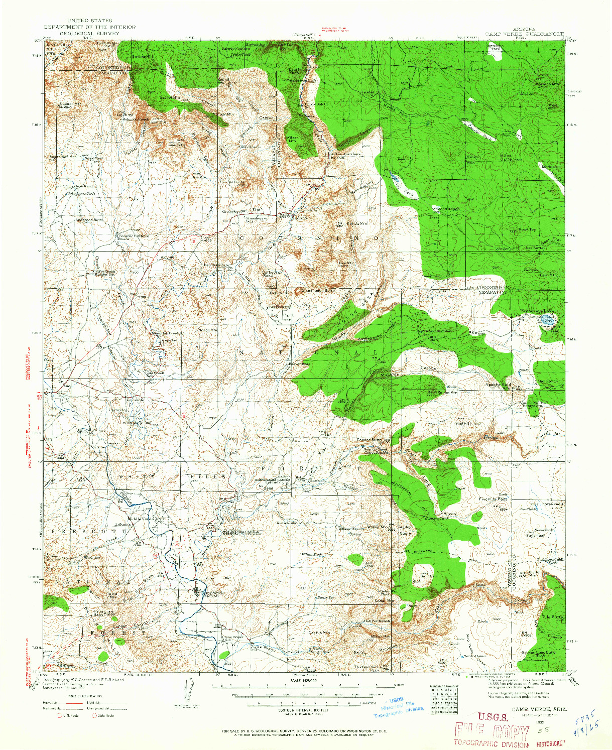 USGS 1:125000-SCALE QUADRANGLE FOR CAMP VERDE, AZ 1932