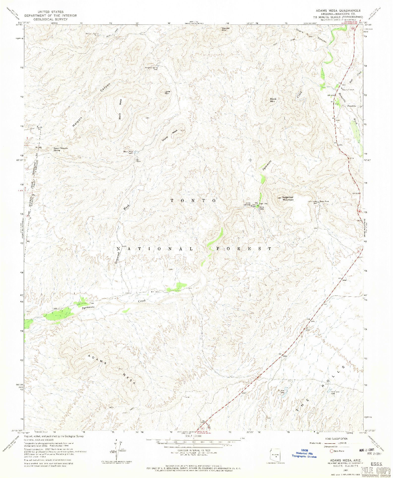 USGS 1:24000-SCALE QUADRANGLE FOR ADAMS MESA, AZ 1964