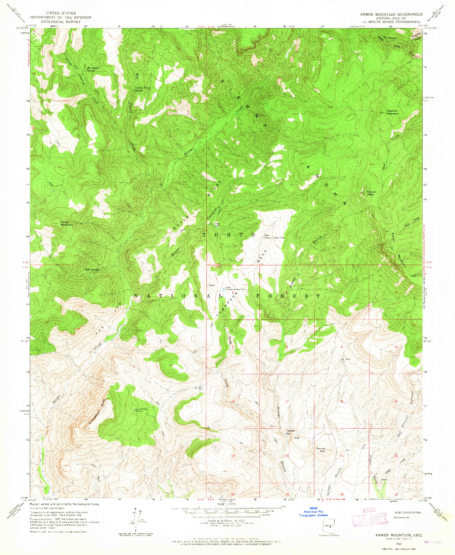 USGS 1:24000-SCALE QUADRANGLE FOR ARMER MOUNTAIN, AZ 1964