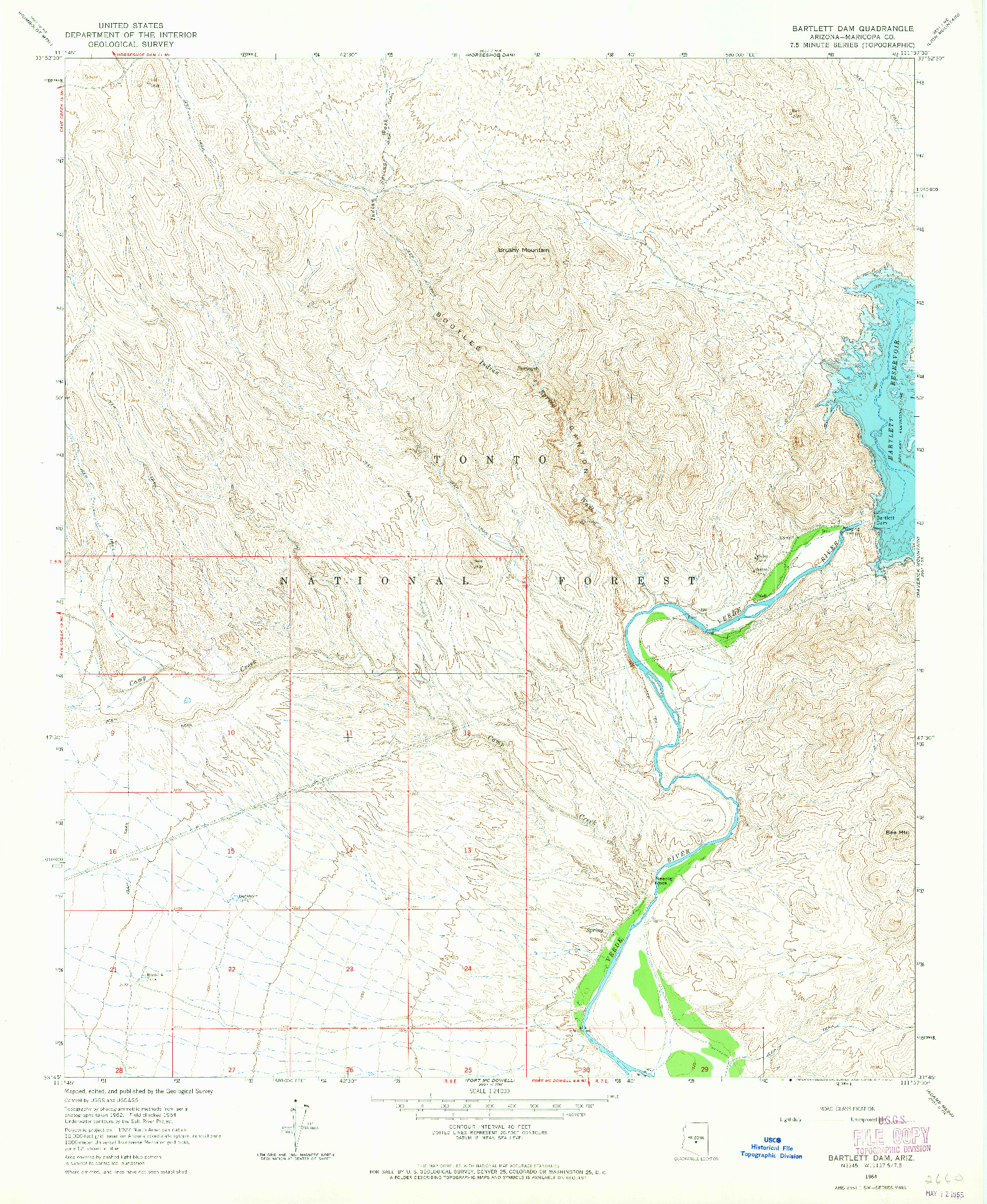 USGS 1:24000-SCALE QUADRANGLE FOR BARTLETT DAM, AZ 1964